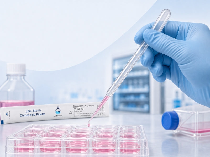 3mL Sterile Transfer Pipettes, 160mm Extra-Long, Individually Wrapped, LOT Traceable, Disposable, 200 Pack