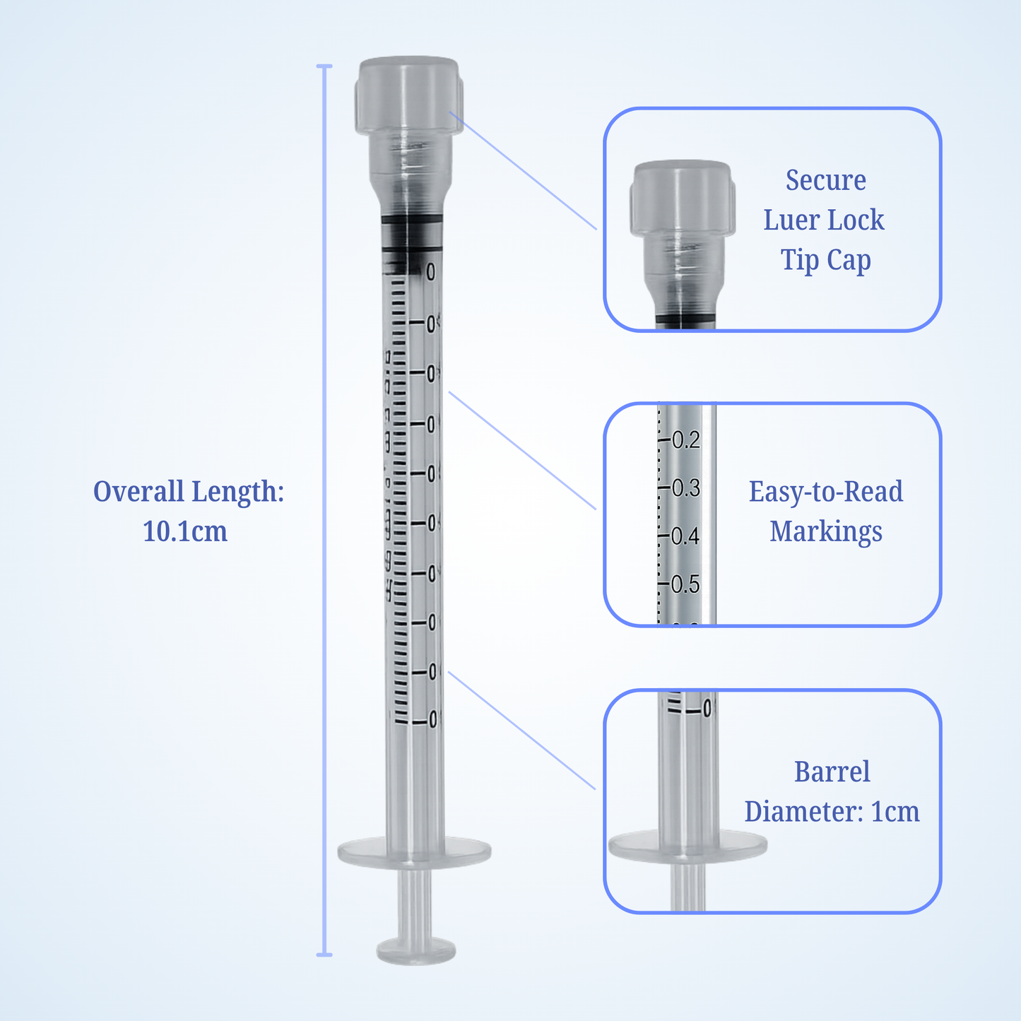 1mL (1cc) Luer Lock Syringe without Needles, Individually Sealed & Sterile - 100 pack