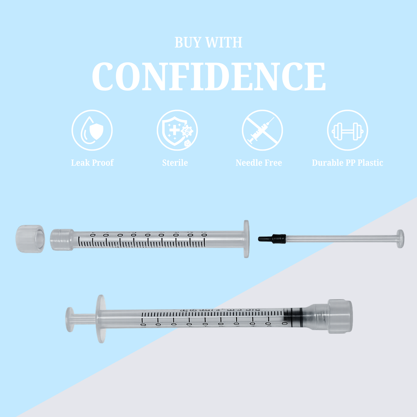 1mL (1cc) Luer Lock Syringe without Needles, Individually Sealed & Sterile - 100 pack