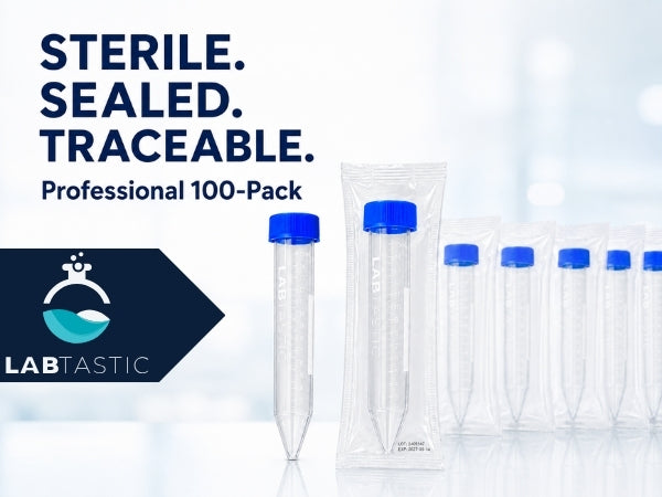 15mL Sterile Conical Centrifuge Tubes, Individually Sealed, LOT Traceable. For Lab, Diagnostic & Research Use. 100 pack