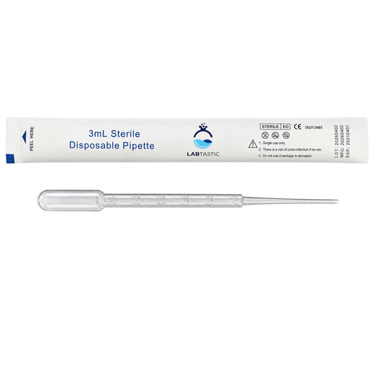 3mL Sterile Transfer Pipettes, 160mm Extra-Long, Individually Wrapped, LOT Traceable, Disposable, 200 Pack